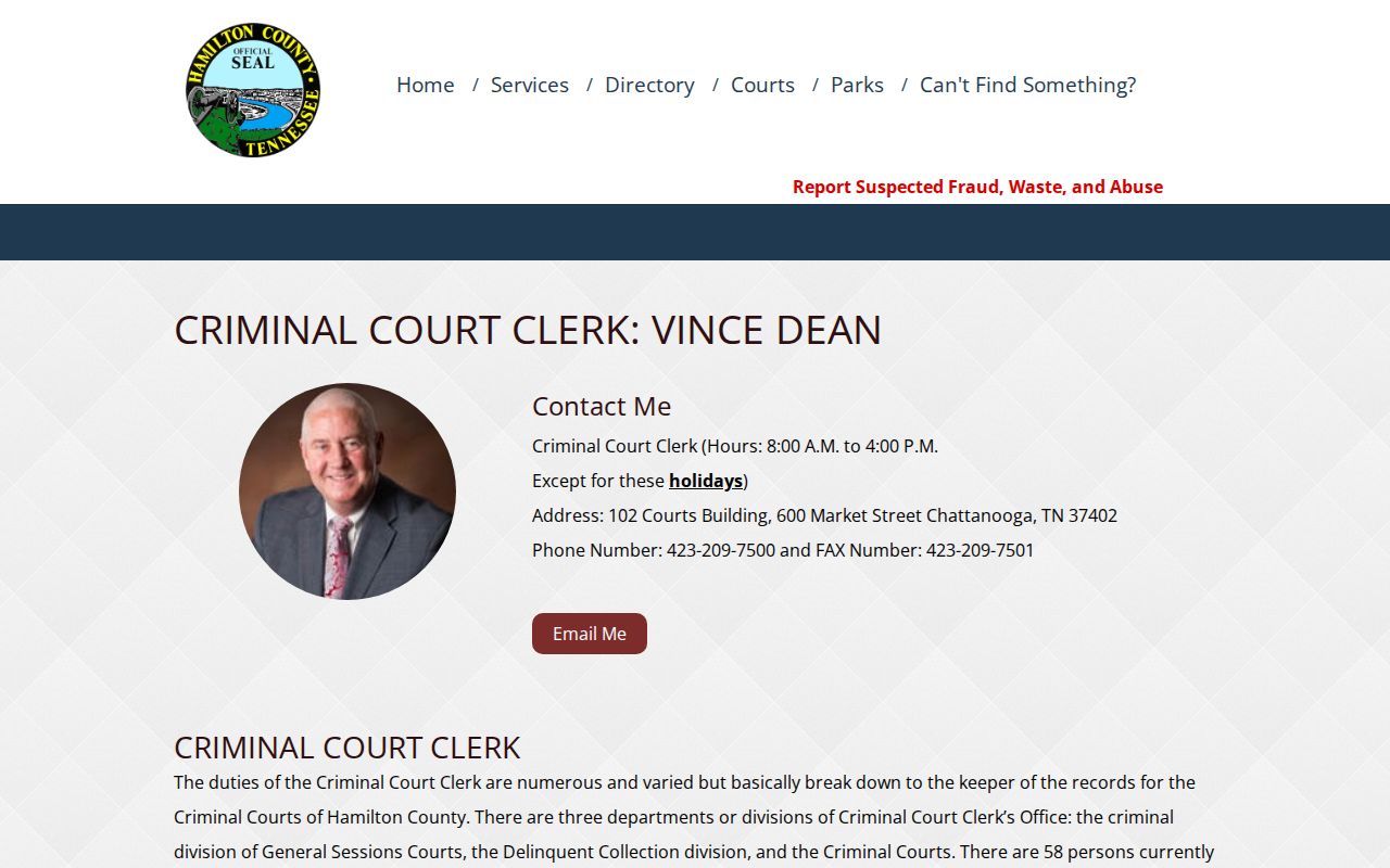 Hamilton County bench warrant help, Criminal Court Clerk office information