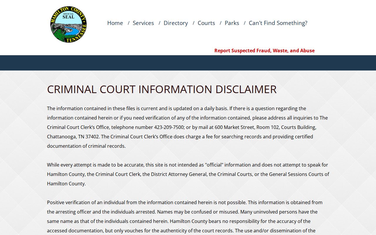 Hamilton County warrant search, official notice about identity verification
