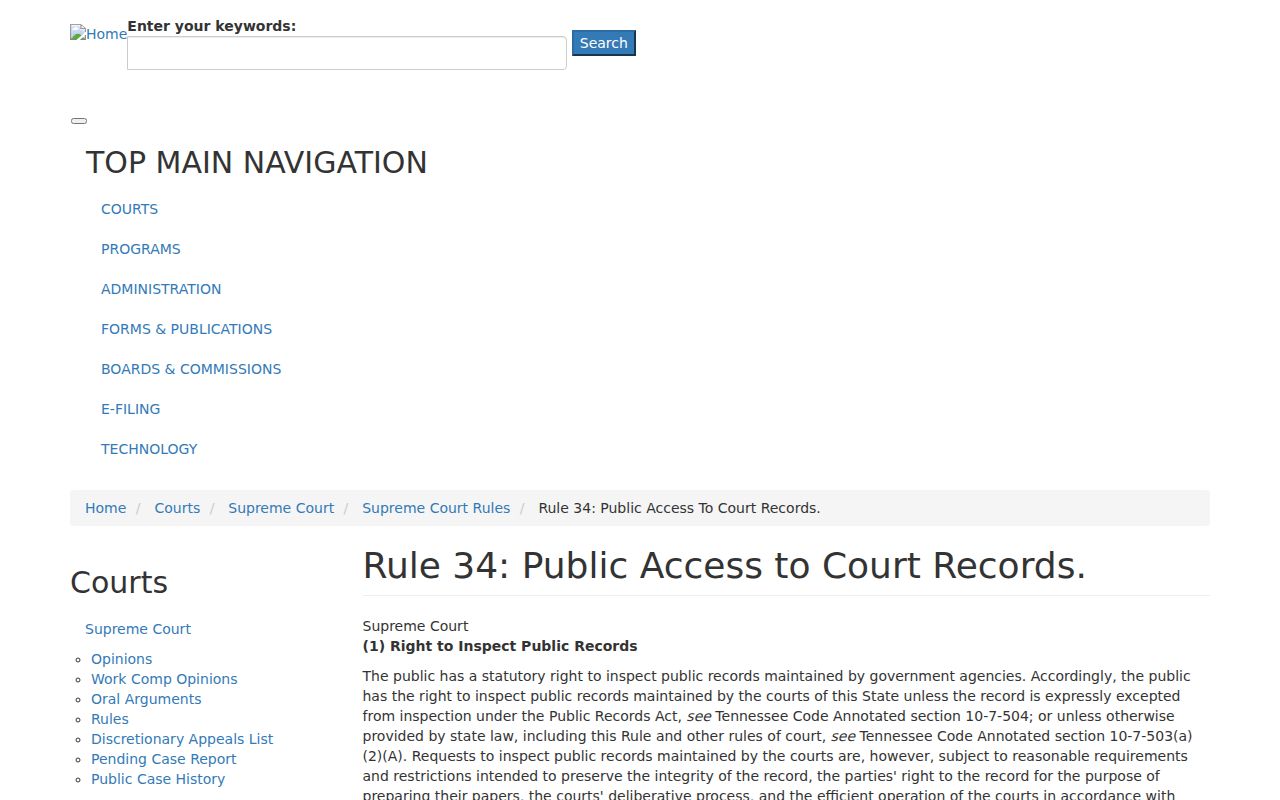 Hamilton County warrant records, Tennessee public access rule page