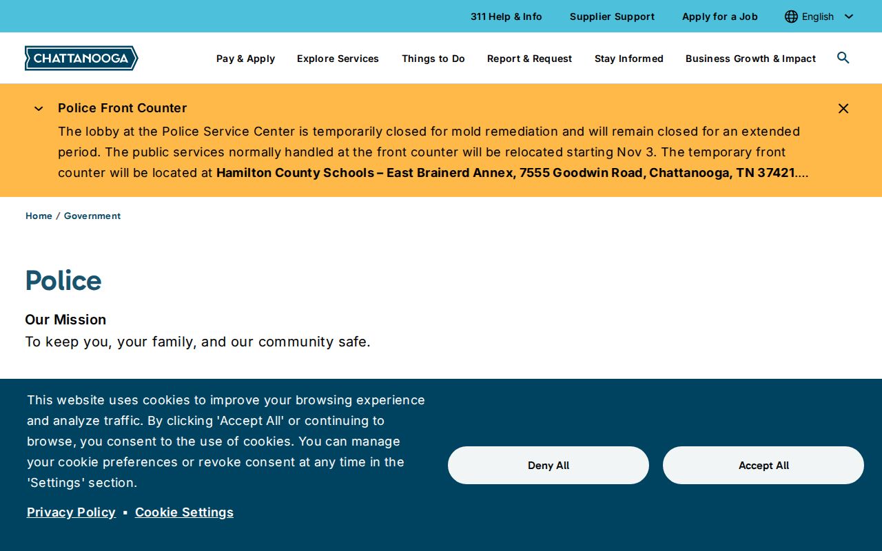 Chattanooga warrants, Chattanooga Police Department agency information